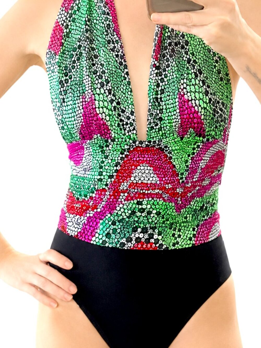 Vintage Oscar de la Renta Plunge Neck One Piece Swimsuit small 4